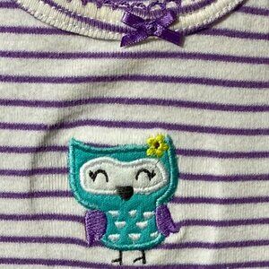 Carters Girls White w/ Purple Stripe Onesie w/ Appliqued Owl